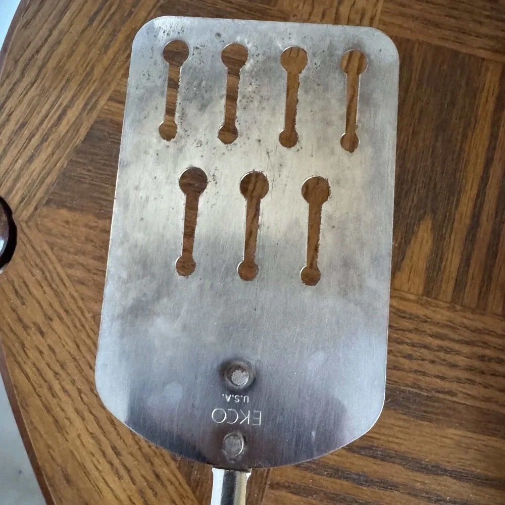 Vintage Ekco Metal Slotted Spatula Flipper‎ Turner Black Plastic Nylon Handle - Picture 6 of 7